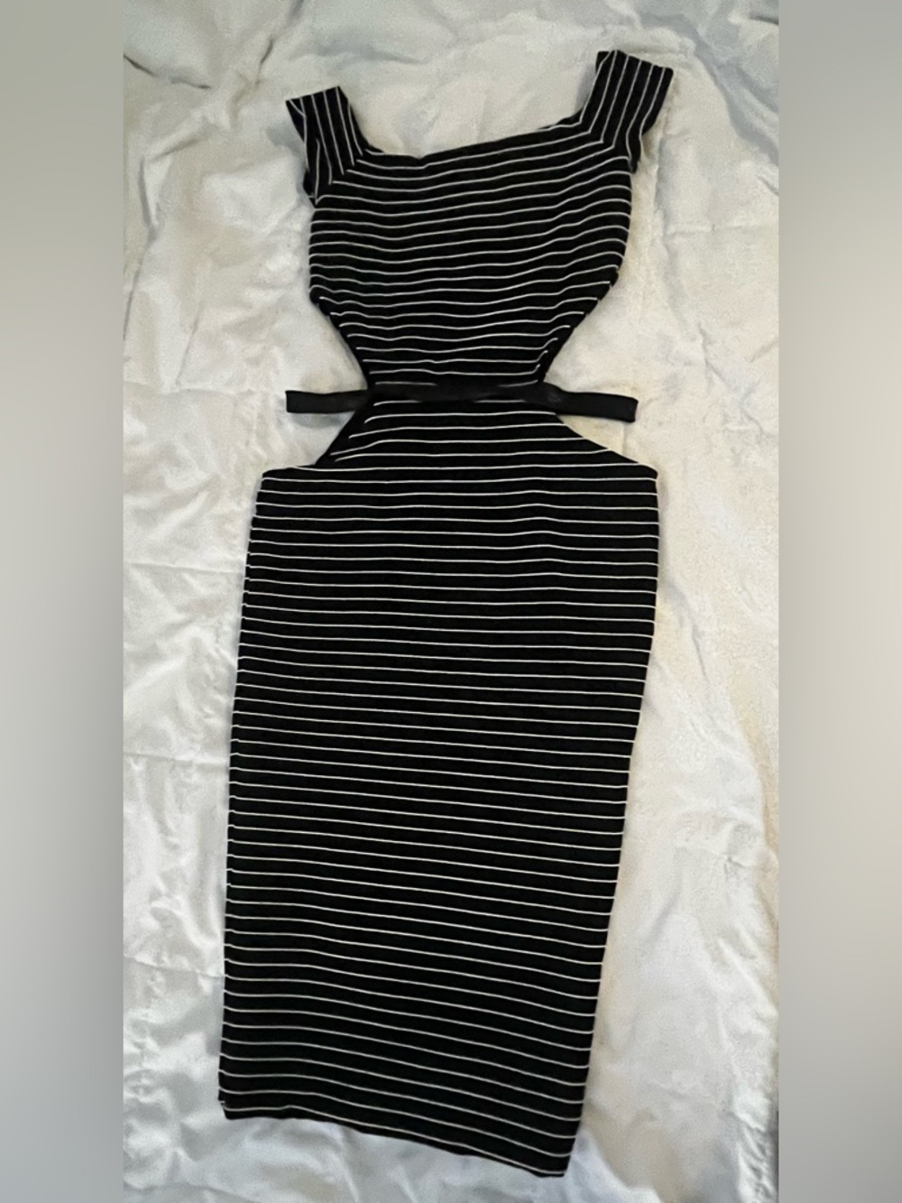 Fleur du Mal Black & White Striped Backless Cutout Dress